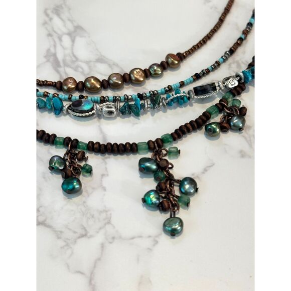 Abalone, Pearl, Wood  & Glass Multistrand Necklace - Coldwater Creek - Picture 4 of 6